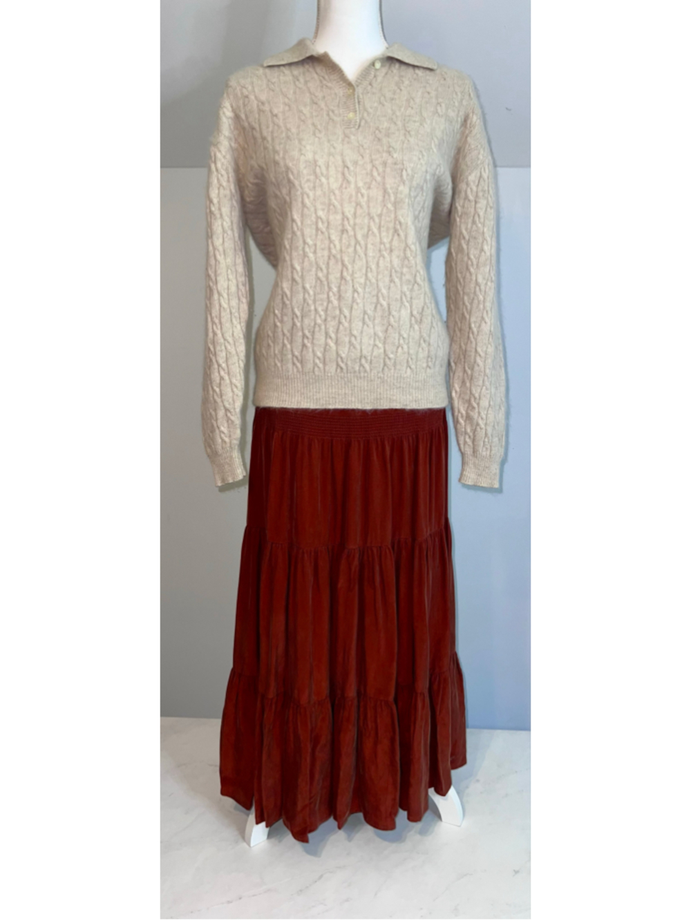 Women's CABI Silk Rust Maxi Skirt Size L